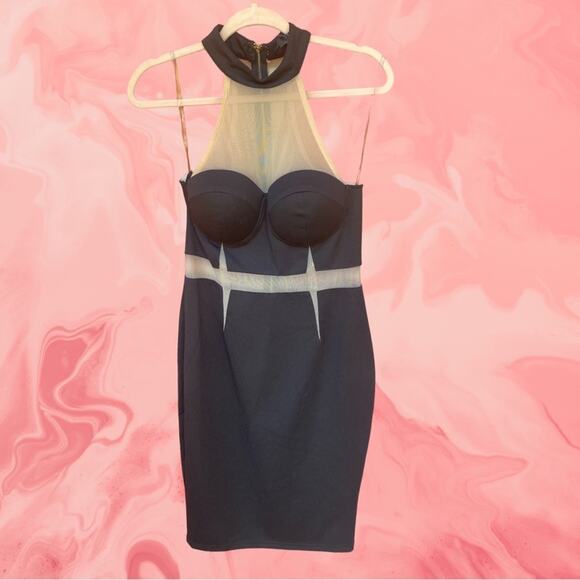 NEW Entry bodycon black dress with nude mesh acccents - Picture 1 of 8
